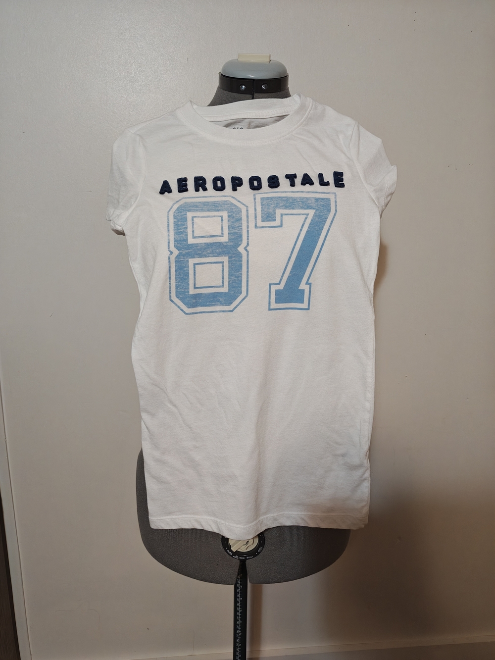 Aeropostale White Tee with Light Blue 87 and Navy Logo